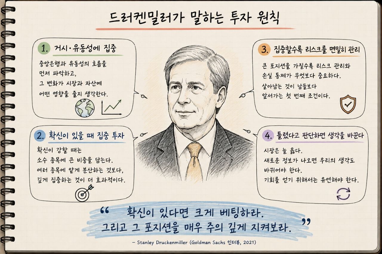 드러켄밀러가 말하는 투자 원칙 4가지 인포그래픽