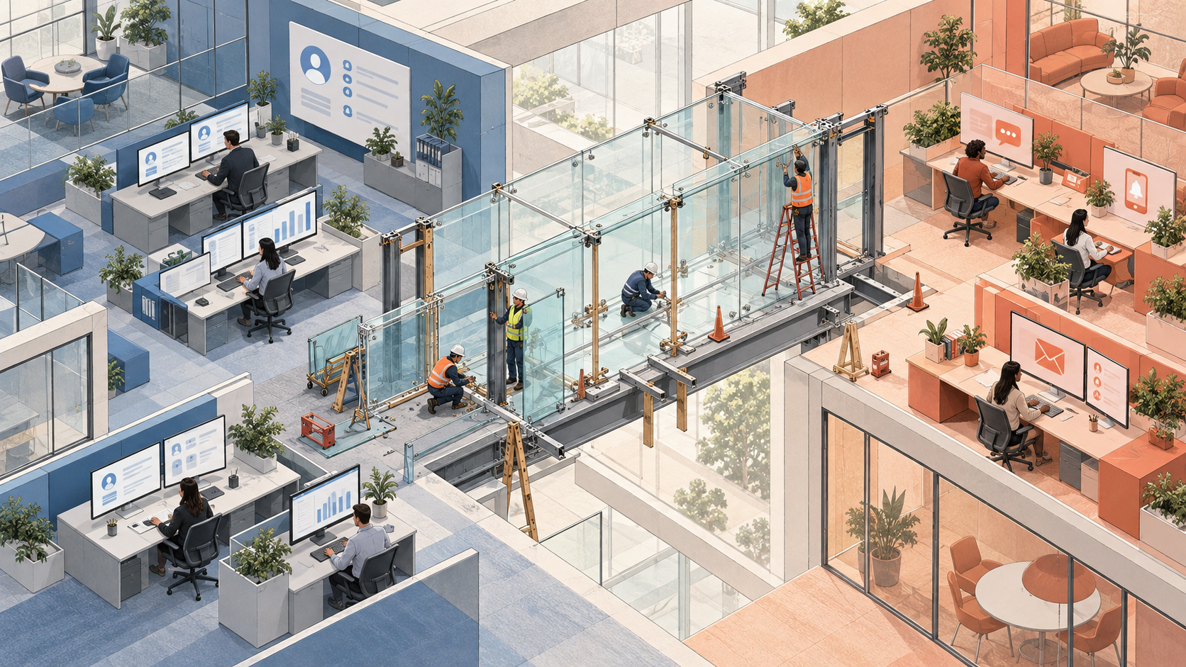 Work to connect two different customer-software operating environments